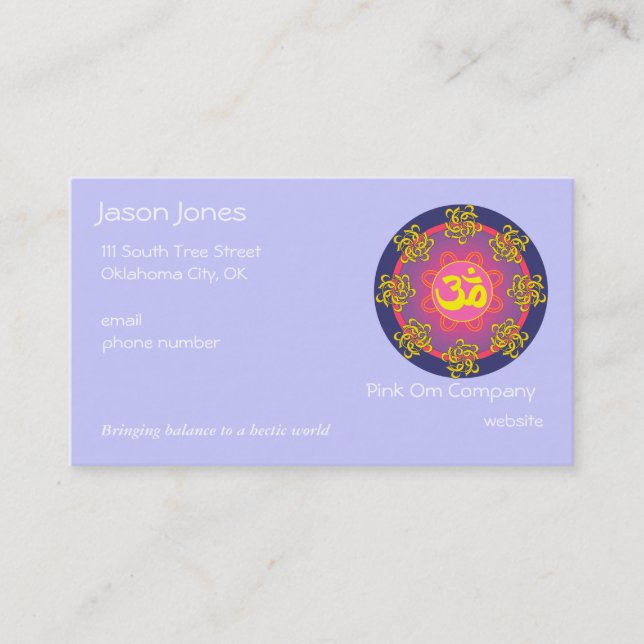 OM symbol (blue border) business card (Front)