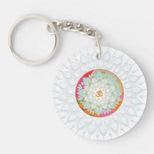 OM Symbol Colourful Lotus Flower Mandala Chakra Key Ring