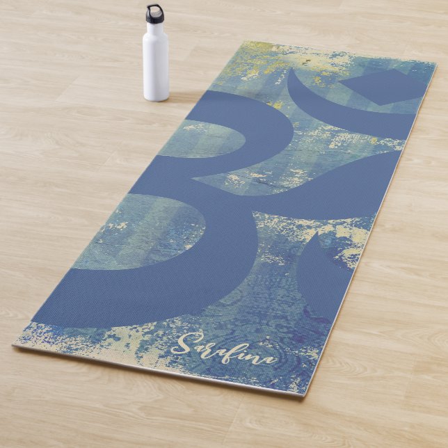 Om Symbol Distressed Blue Denim Personalised Yoga Mat (In Situ)