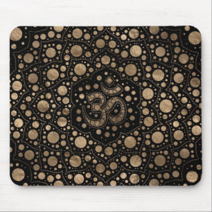 OM Symbol - Dot Art - Black and Gold Mouse Mat