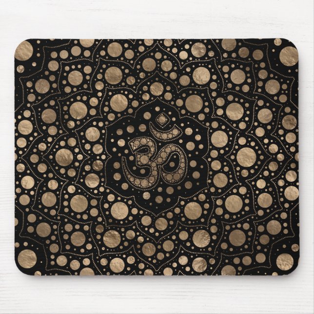 OM Symbol - Dot Art - Black and Gold Mouse Mat (Front)
