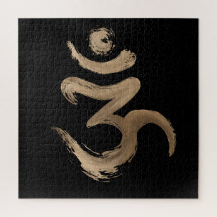 OM symbol - Golden Brushstroke Jigsaw Puzzle