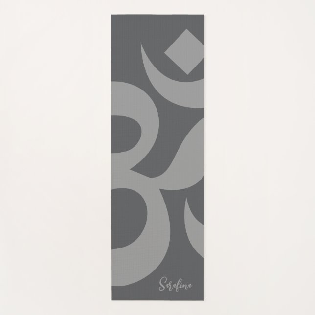 Om Symbol Grey Personalised Name Reversible Yoga Mat (Front)