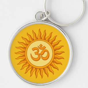 Om Symbol in Radiant Sun Spiritual Hindu Design Key Ring
