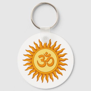 Om Symbol in Radiant Sun Spiritual Hindu Design Key Ring