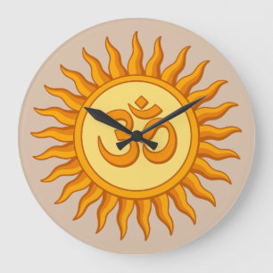 Om Symbol in Radiant Sun Spiritual Hindu Design Large Clock