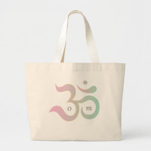 Om symbol in Sanskrit pastel pink green blue beige Large Tote Bag
