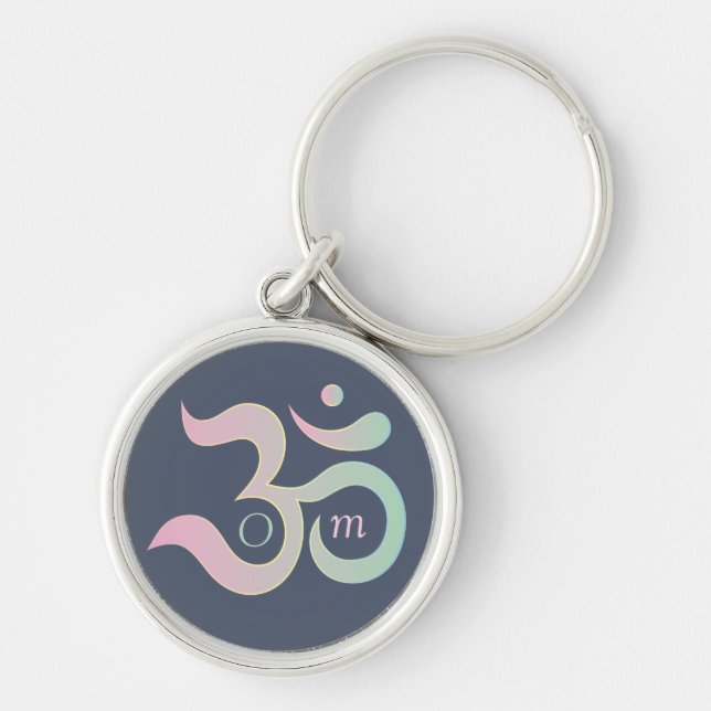 Om symbol in Sanskrit pastel pink green dark blue Key Ring (Front)