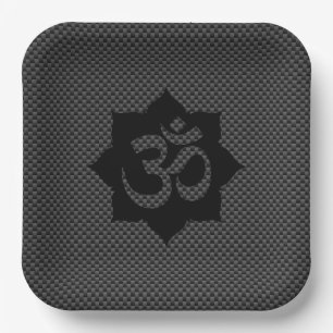 OM Symbol Lotus Spirituality Carbon Fiber Decor Paper Plate