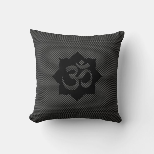 OM Symbol Lotus Spirituality in Carbon Fibre Style Cushion (Front)