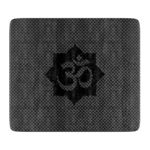 OM Symbol Lotus Spirituality in Carbon Fibre Style Cutting Board