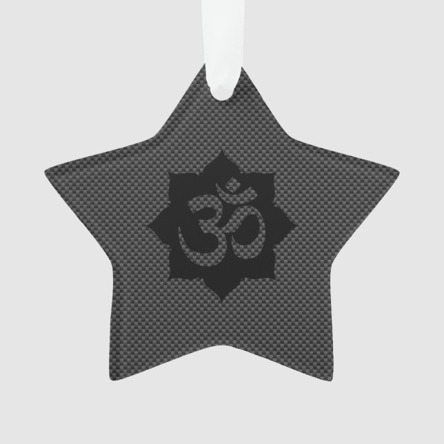 OM Symbol Lotus Spirituality in Carbon Fibre Style Ornament (Front)