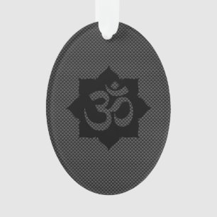 OM Symbol Lotus Spirituality in Carbon Fibre Style Ornament