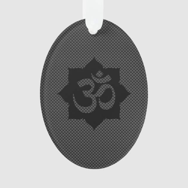 OM Symbol Lotus Spirituality in Carbon Fibre Style Ornament (Front)