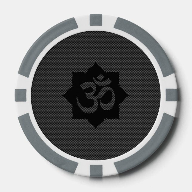 OM Symbol Lotus Spirituality in Carbon Fibre Style Poker Chips (Front)