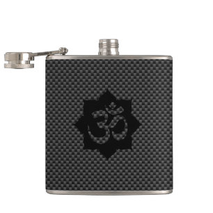 OM Symbol Lotus Spirituality Yoga Carbon Style Hip Flask
