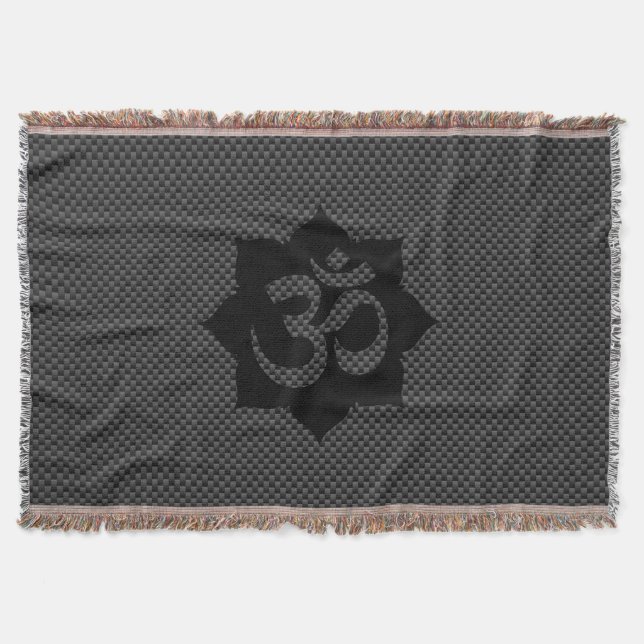 OM Symbol Lotus Spirituality Yoga Carbon Style Throw Blanket (Front)