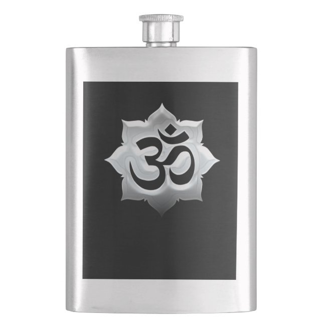OM Symbol Lotus Spirituality Yoga Crest Hip Flask (Front)