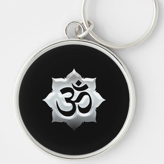 OM Symbol Lotus Spirituality Yoga Crest Key Ring (Front)