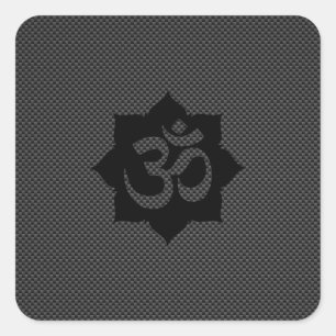 OM Symbol Lotus Spirituality Yoga in Carbon Fibre Square Sticker