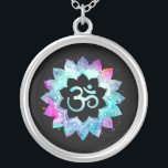 *~* OM Symbol . Lotus Watercolor  Mandala Silver Plated Necklace<br><div class="desc">* Energetically Enhanced - An OM Symbol Lotus Watercolor Mandala on a black background.* Silver Plated. Black background. It can be Zen , Esoteric , New Age , Metaphysical , and Spiritual helping with meditation and mindfulness. Here for you is a strikingly beautiful new age metaphysically spiritually inclined eye-catching design...</div>