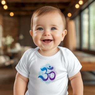 Om Symbol Mandala Flower White Baby Bodysuit