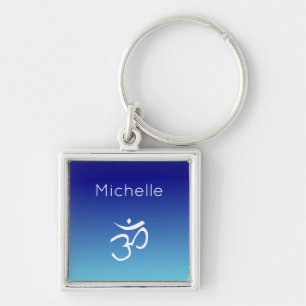 Om Symbol Monogram Blue and Teal Key Ring