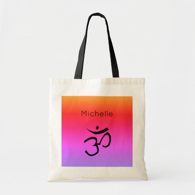 Om Symbol Monogram Rainbow Colours Tote Bag (Front)
