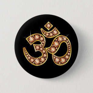 Om Symbol with "Amber" or "Topaz" Stones 6 Cm Round Badge