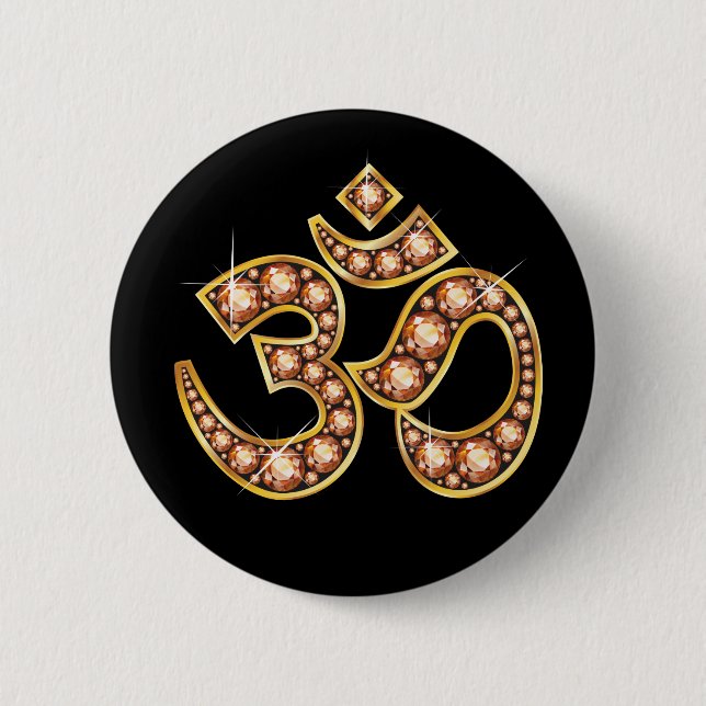 Om Symbol with "Amber" or "Topaz" Stones 6 Cm Round Badge (Front)