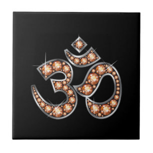 Om Symbol with "Amber" or "Topaz" Stones Tile