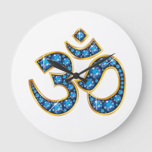 Om Symbol with Aquamarine Stones Large Clock