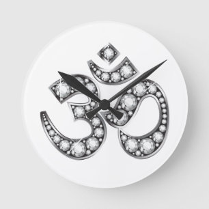 Om Symbol with "Diamond" Stones Round Clock
