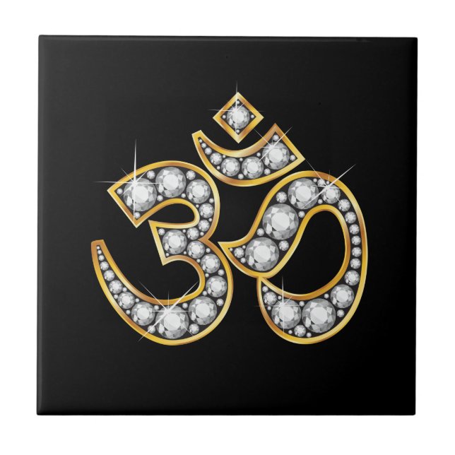 Om Symbol with "Diamond" Stones Tile (Front)