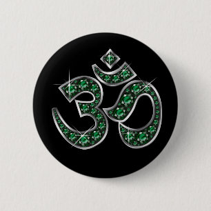Om Symbol with "Emerald" Stones 6 Cm Round Badge