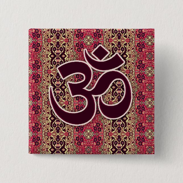 Om Symbol with Indian design background 15 Cm Square Badge (Front)