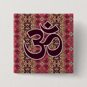 Om Symbol with Indian design background 15 Cm Square Badge