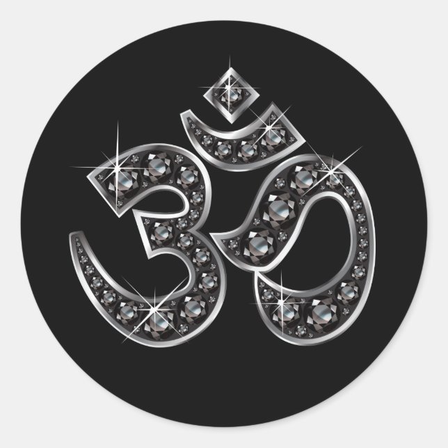 Om Symbol with "Onyx" Stones Classic Round Sticker (Front)