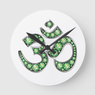 Om Symbol with "Peridot" Stones Round Clock