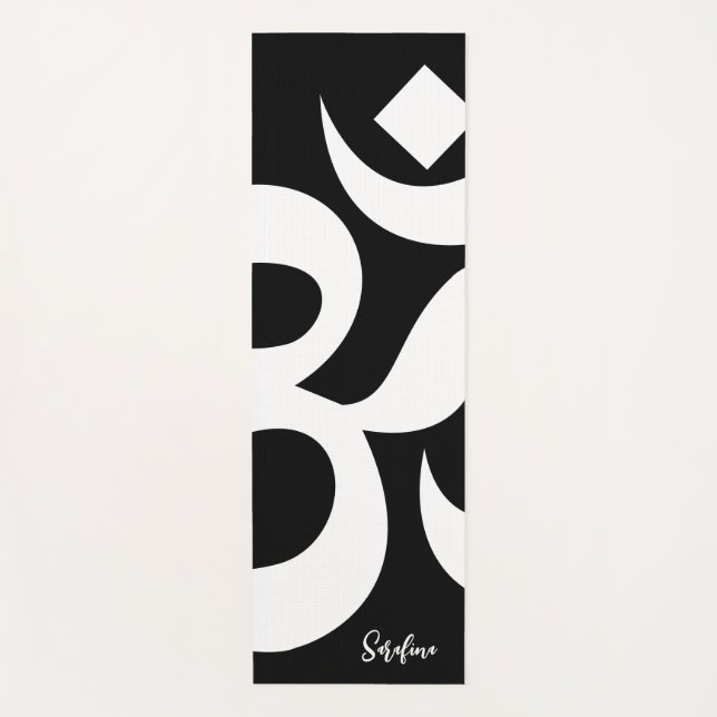  Om Symbol With Personalised Name Black & White Yoga Mat (Front)