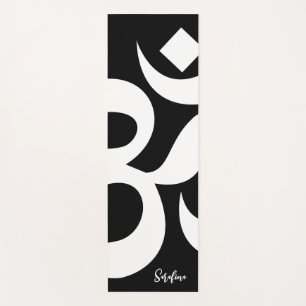  Om Symbol With Personalized Name Black & White Yoga Mat