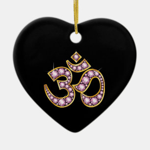 Om Symbol with "Rose Quartz" Stones Ceramic Tree Decoration