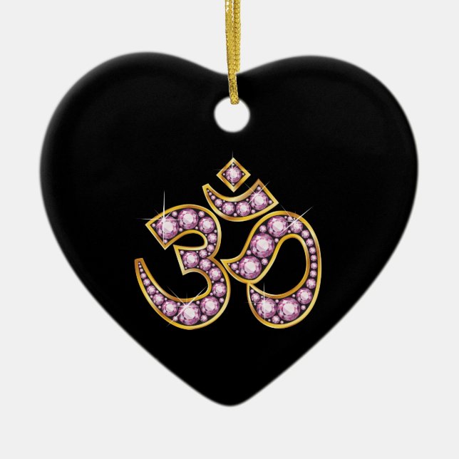Om Symbol with "Rose Quartz" Stones Ceramic Tree Decoration (Front)