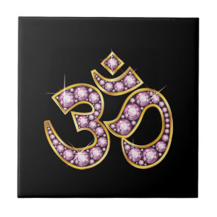 Om Symbol with "Rose Quartz" Stones Tile