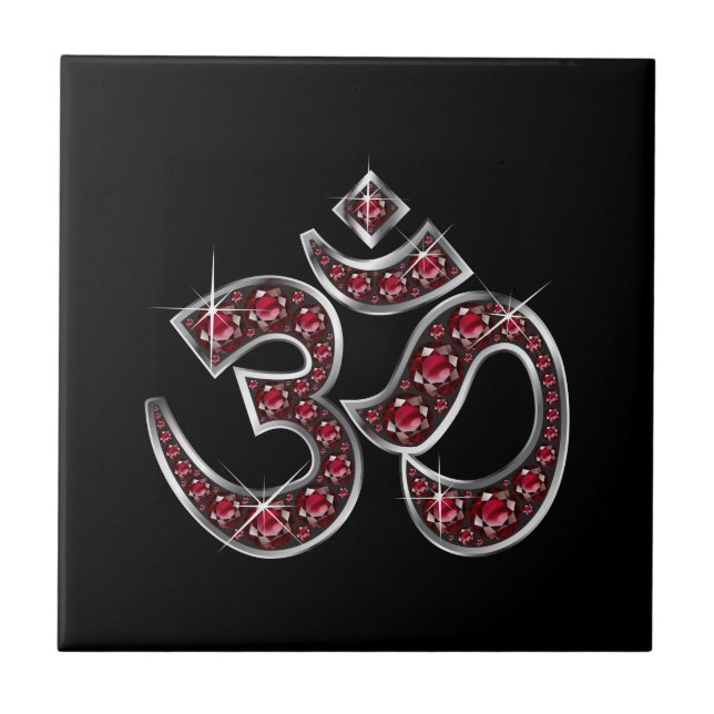 Om Symbol with "Ruby" Stones Tile (Front)