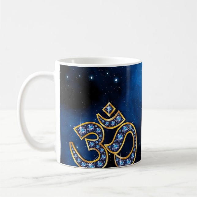 Om Symbol with "Sapphire" Stones Coffee Mug (Left)