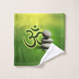 OM symbol with zen stones on gentle green Bath Towel Set