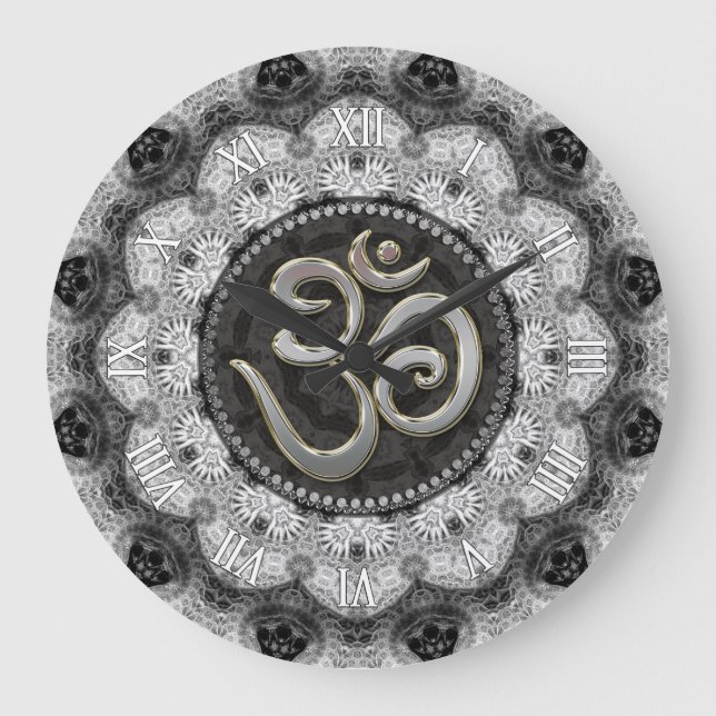 OM Symbol Yoga Black White Lace Mandala Clock (Front)