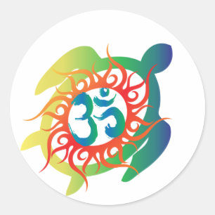 Om-Tatto-Vibrant-Turtle Classic Round Sticker