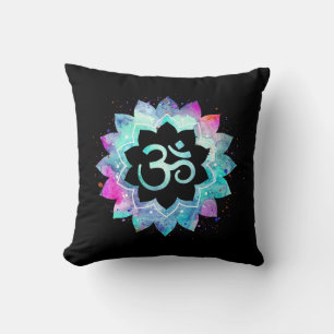 *~* Om Watercolor Aum Turquoise Blue Magenta black Cushion